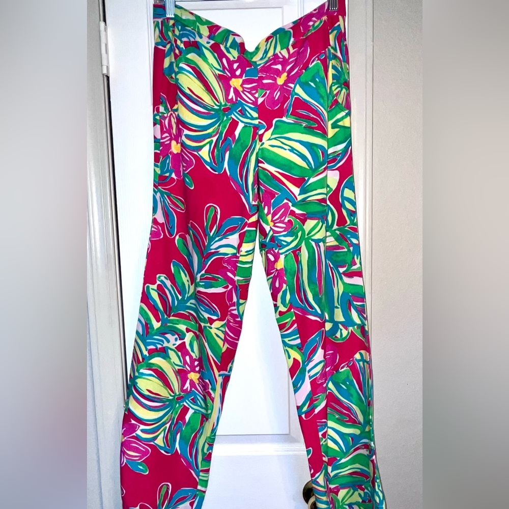 Lilly Pulitzer Cambridge Palazzo Pants Jungle Tumble Wide Leg Tropical Size M